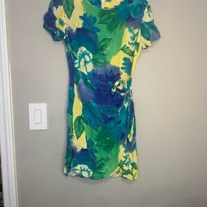 Vibrant Floral Mini Dress in Green and Blue